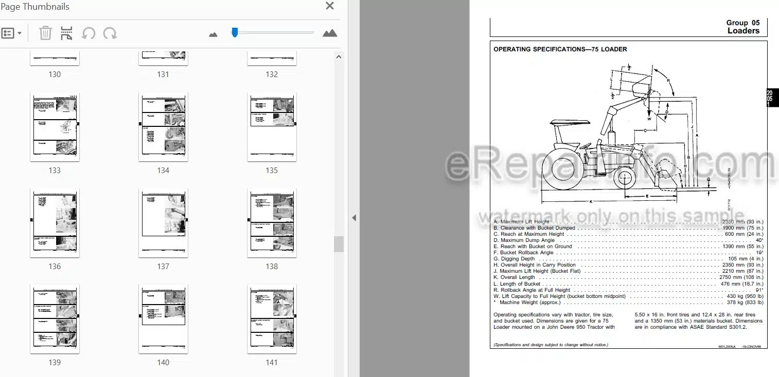 Photo 3 - John Deere 100 200 Series Technical Manual Farm Loader TM1298