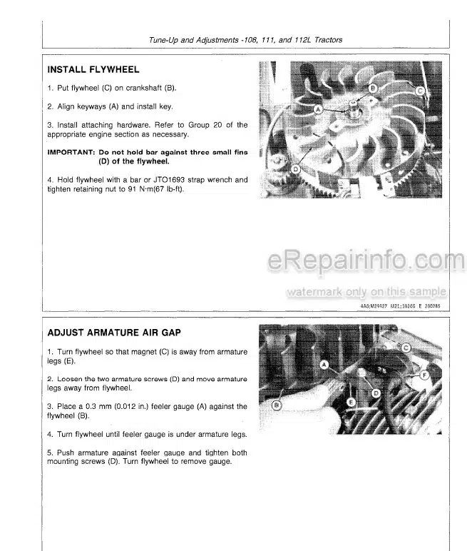 Photo 5 - John Deere 108 111 111H 112L 116 Technical Manual Lawn Tractor TM1206