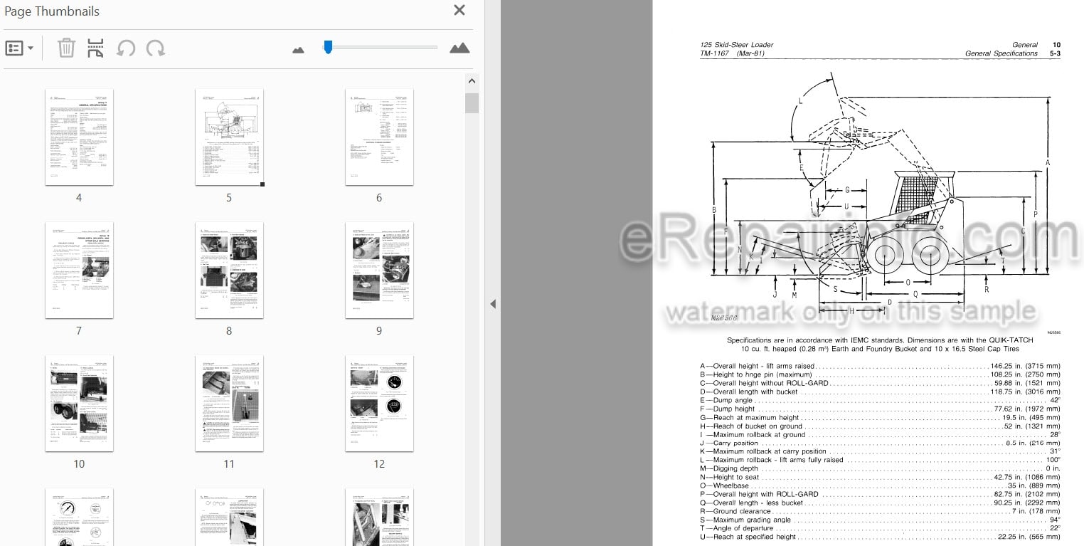 Photo 3 - John Deere 125 Technical Manual Skid Steer Loader TM1167