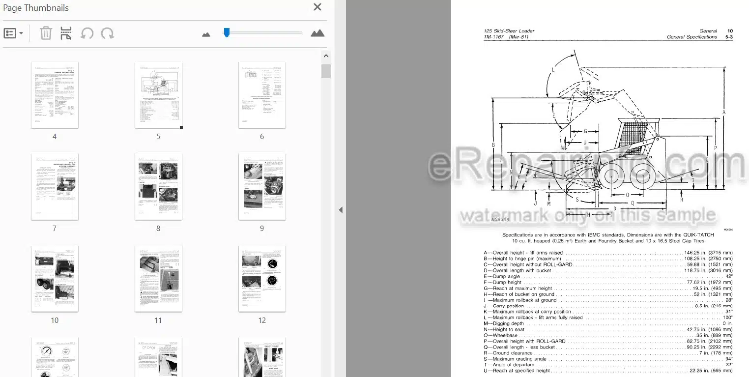 Photo 3 - John Deere 125 Technical Manual Skid Steer Loader TM1167