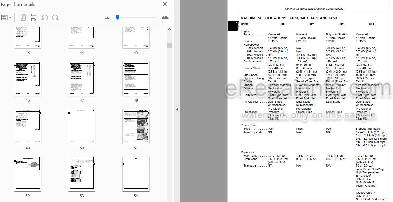 Photo 3 - John Deere 12PB To 14SZ Technical Manual Walk Behind Mower TM1471 SN GX-010001-
