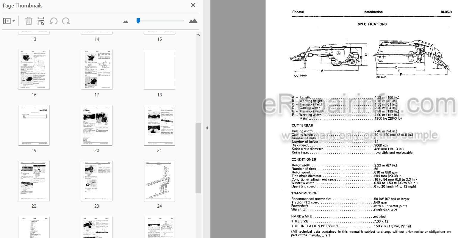 Photo 3 - John Deere 1320 Technical Manual Impeller Mower Conditioner TM3224