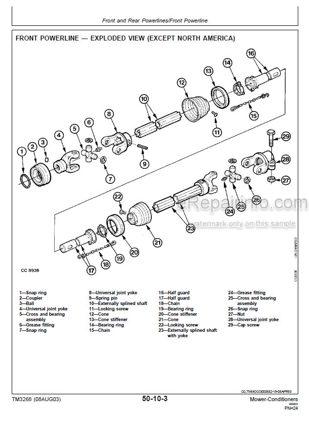 Photo 3 - John Deere 1350 1360 1460 1470 Technical Manual Mower Conditioner TM3268