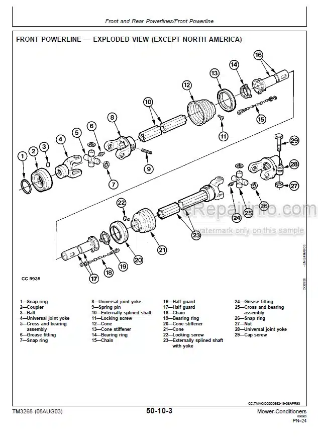 Photo 3 - John Deere 1350 1360 1460 1470 Technical Manual Mower Conditioner TM3268
