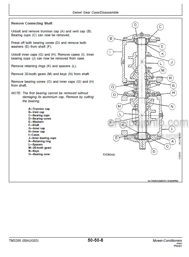 Photo 5 - John Deere 1350 1360 1460 1470 Technical Manual Mower Conditioner TM3268
