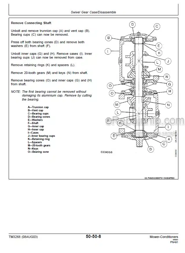 Photo 5 - John Deere 1350 1360 1460 1470 Technical Manual Mower Conditioner TM3268