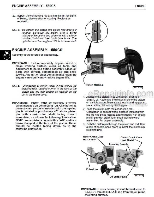 Photo 4 - John Deere 200CS 230CS 300CS 550CS Technical Manual Chainsaw TM1750