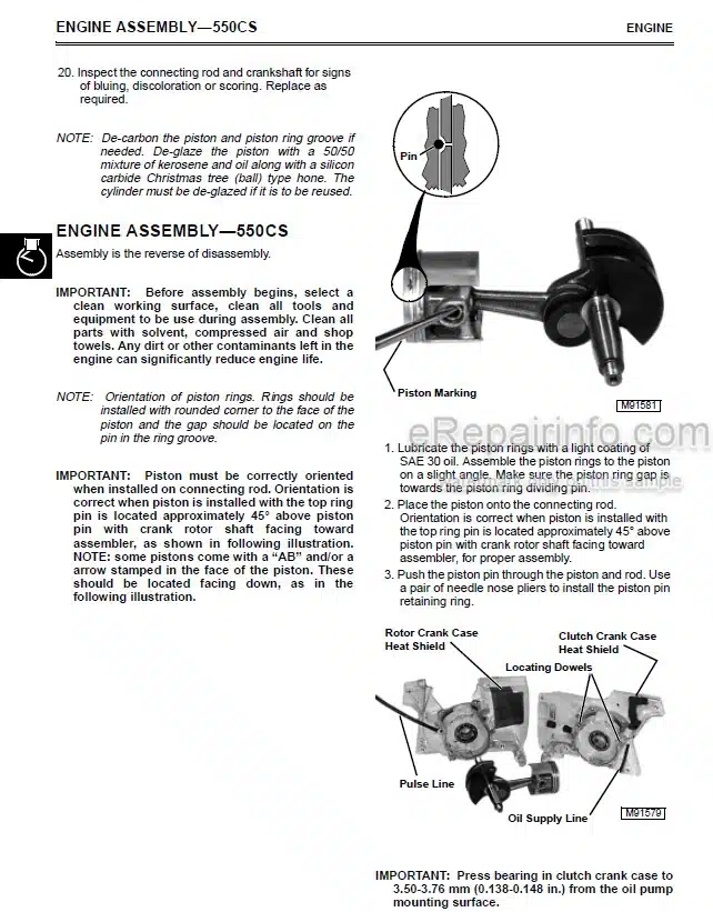 Photo 4 - John Deere 200CS 230CS 300CS 550CS Technical Manual Chainsaw TM1750