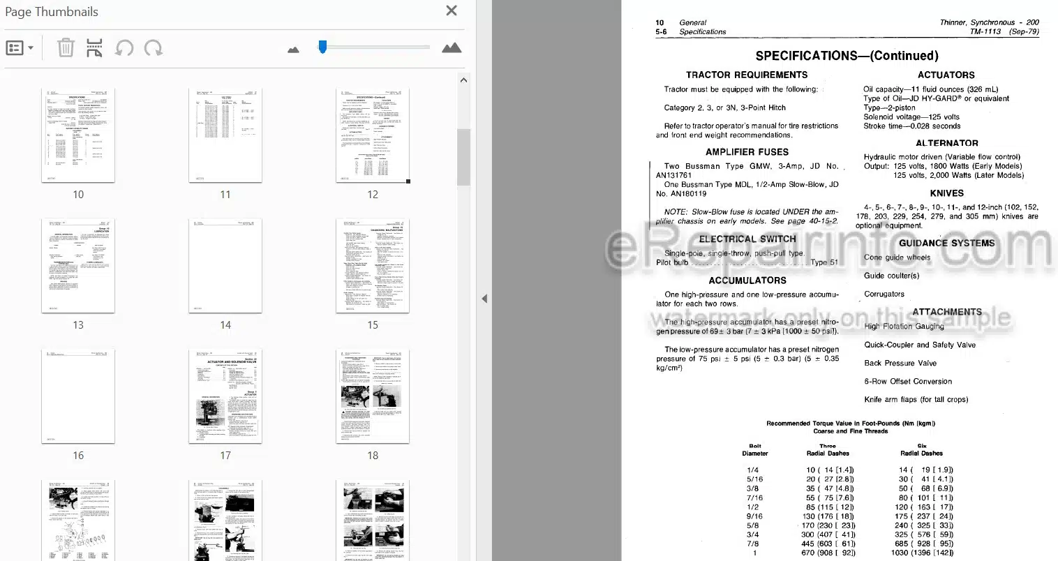Photo 3 - John Deere 200 Technical Manual Synchronous Thinner TM1113