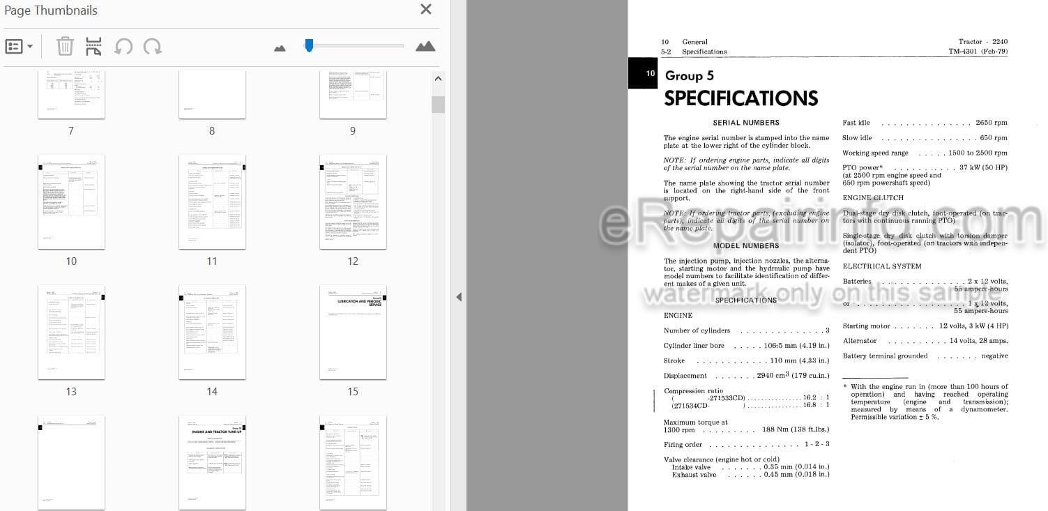 Photo 3 - John Deere 2240 Technical Manual Tractor TM4301