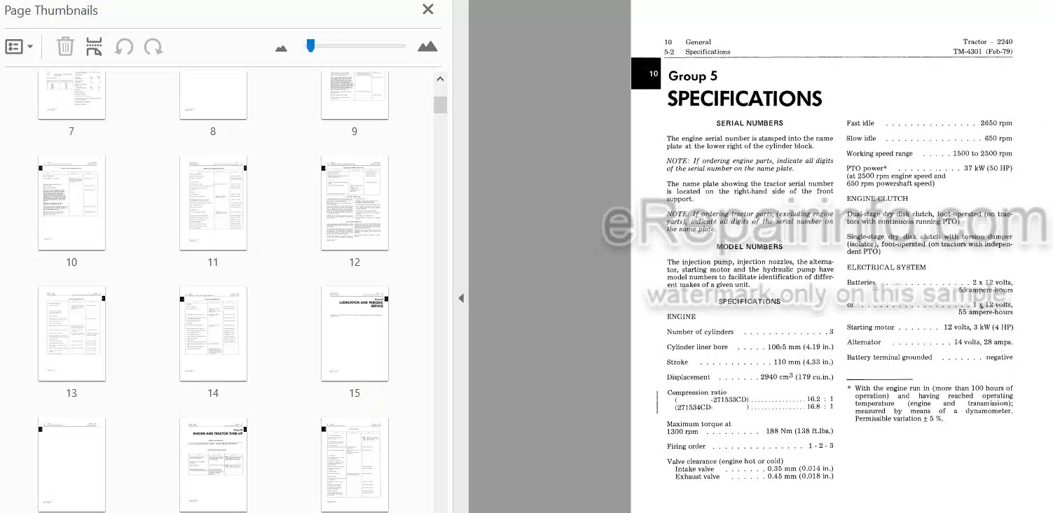 Photo 3 - John Deere 2240 Technical Manual Tractor TM4301
