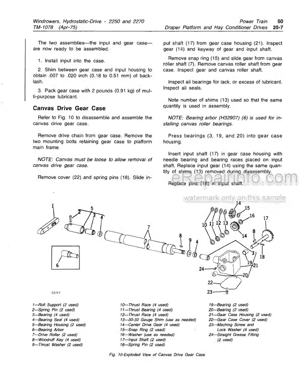 Photo 5 - John Deere 2250 2270 Technical Manual Hydrostatic Windrower TM1078