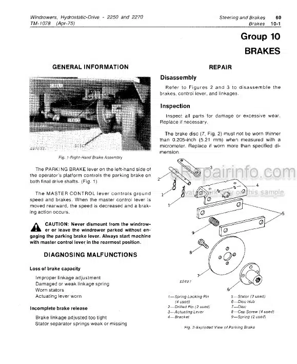 Photo 4 - John Deere 2250 2270 Technical Manual Hydrostatic Windrower TM1078