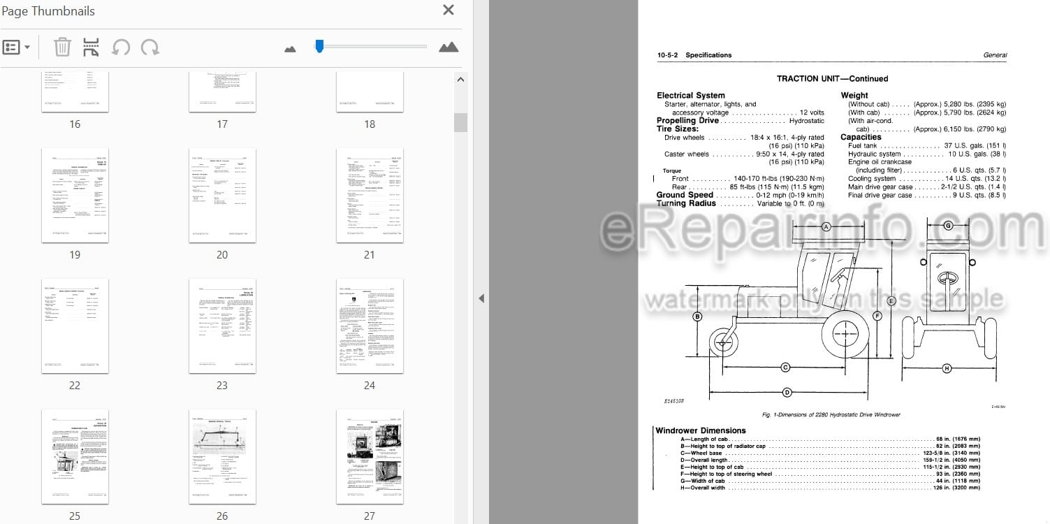 Photo 3 - John Deere 2280 Technical Manual Hydrostatic Drive Windrower TM1179