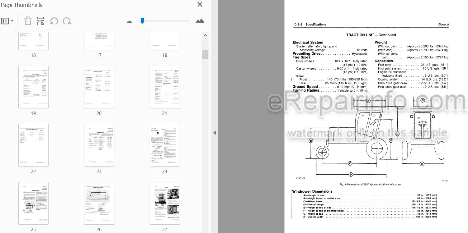 Photo 3 - John Deere 2280 Technical Manual Hydrostatic Drive Windrower TM1179