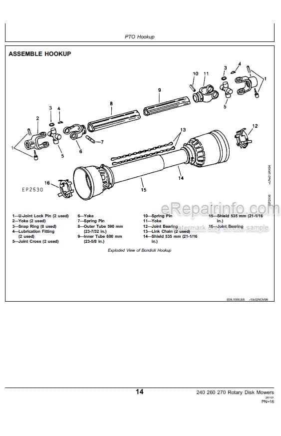 Photo 4 - John Deere 240 260 270 Technical Manual Rotary Disk Mower TM1367