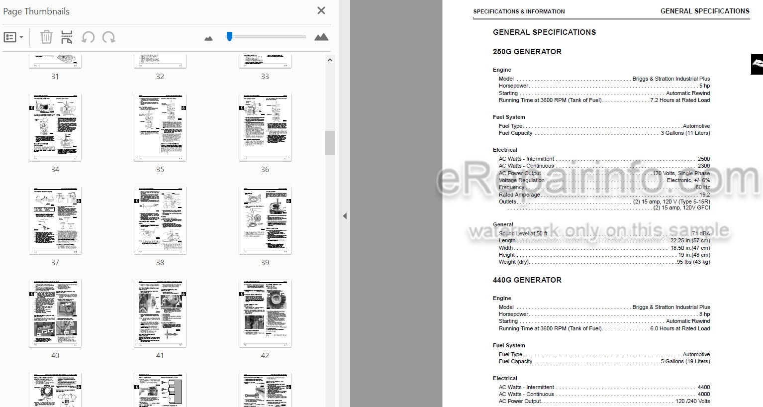 Photo 3 - John Deere 250G To G5500KE Technical Manual Generator TM1791