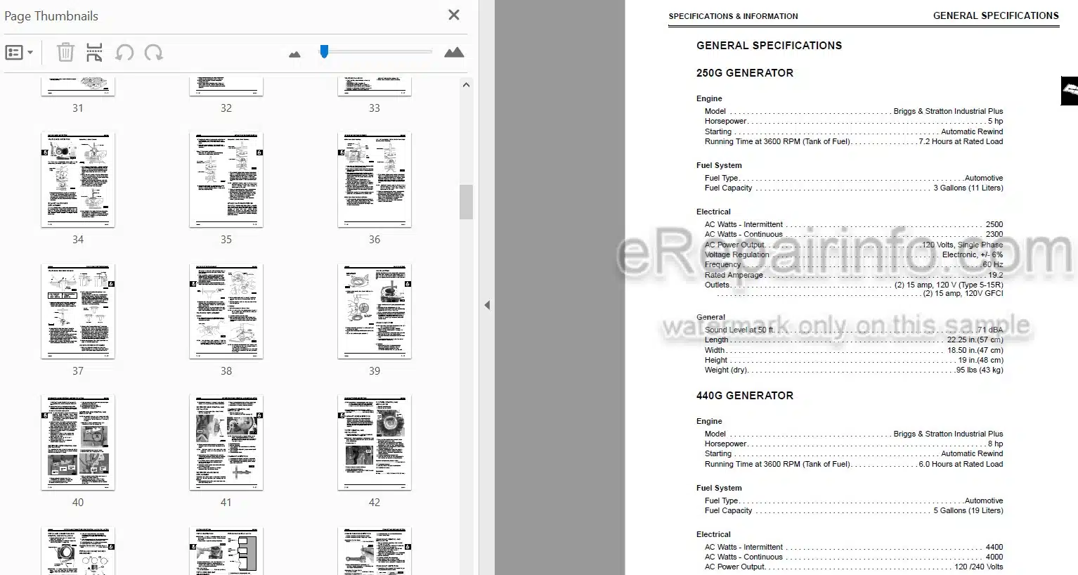 Photo 3 - John Deere 250G To G5500KE Technical Manual Generator TM1791