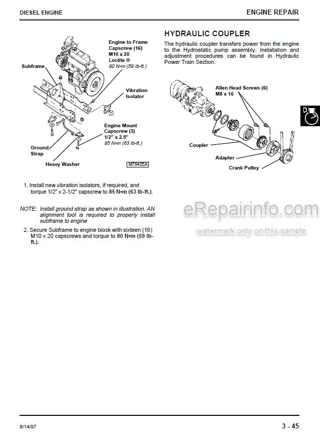 Photo 5 - John Deere 2653A Technical Repair Manual Diesel Professional Utility Mower TM1544