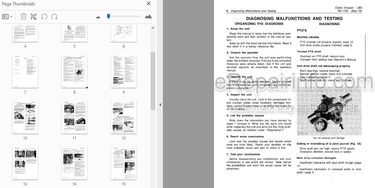 Photo 3 - John Deere 283 Technical Manual Cotton Stripper TM1126