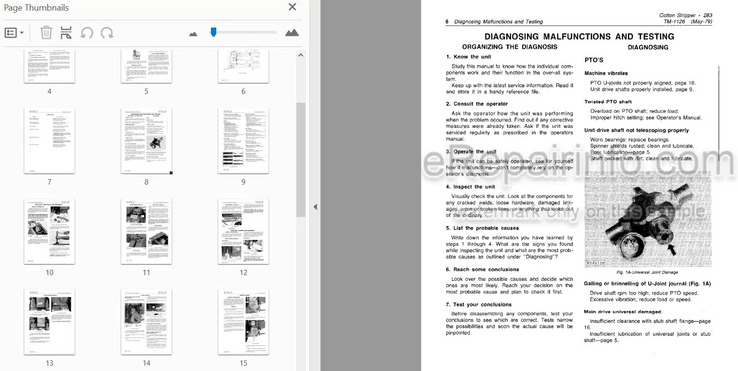 Photo 3 - John Deere 283 Technical Manual Cotton Stripper TM1126