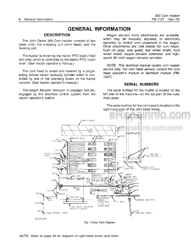Photo 3 - John Deere 300 Technical Manual Corn Husker TM1121