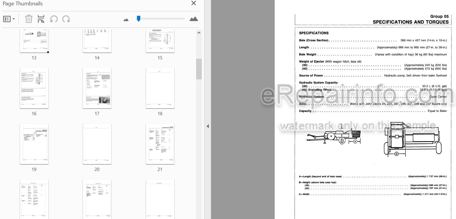 Photo 3 - John Deere 30 40 Technical Repair Manual Baler Ejector TM1311