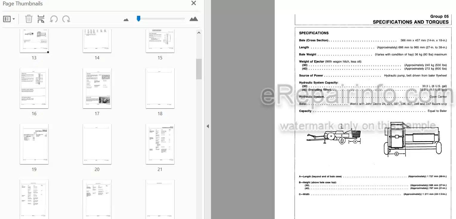 Photo 3 - John Deere 30 40 Technical Repair Manual Baler Ejector TM1311