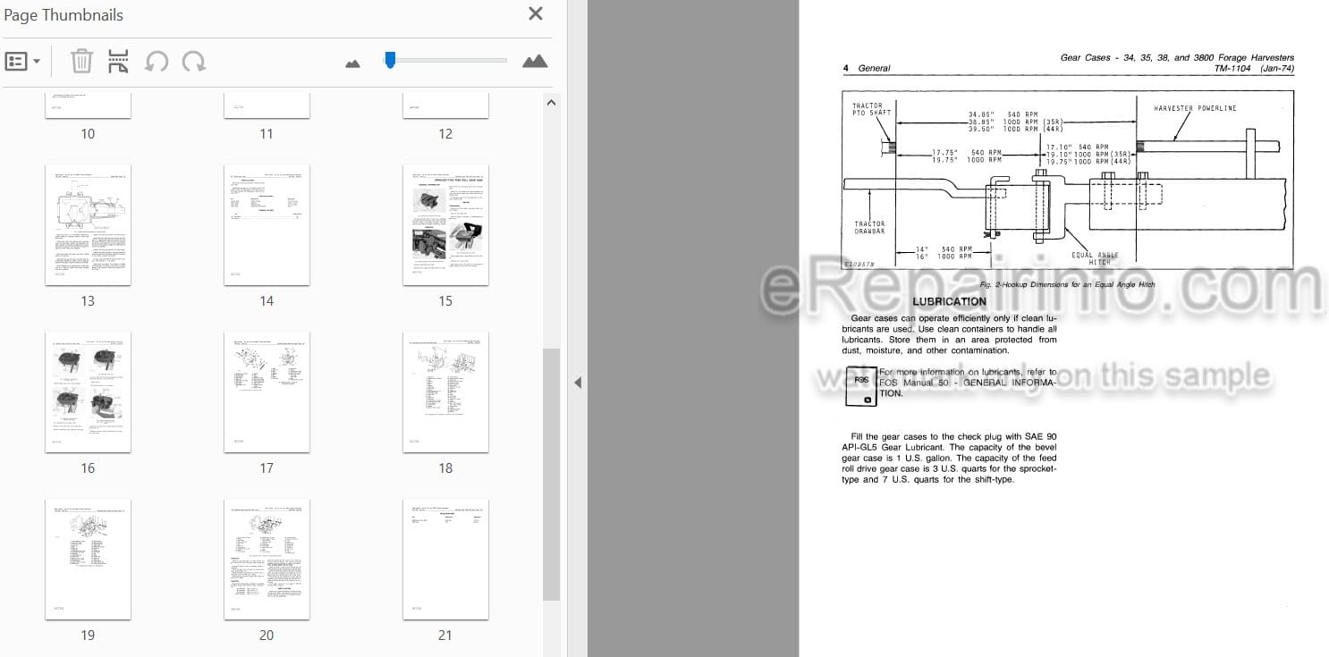 Photo 3 - John Deere 34 35 38 3800 Technical Service Manual Forage Harvester Gear Cases TM1104