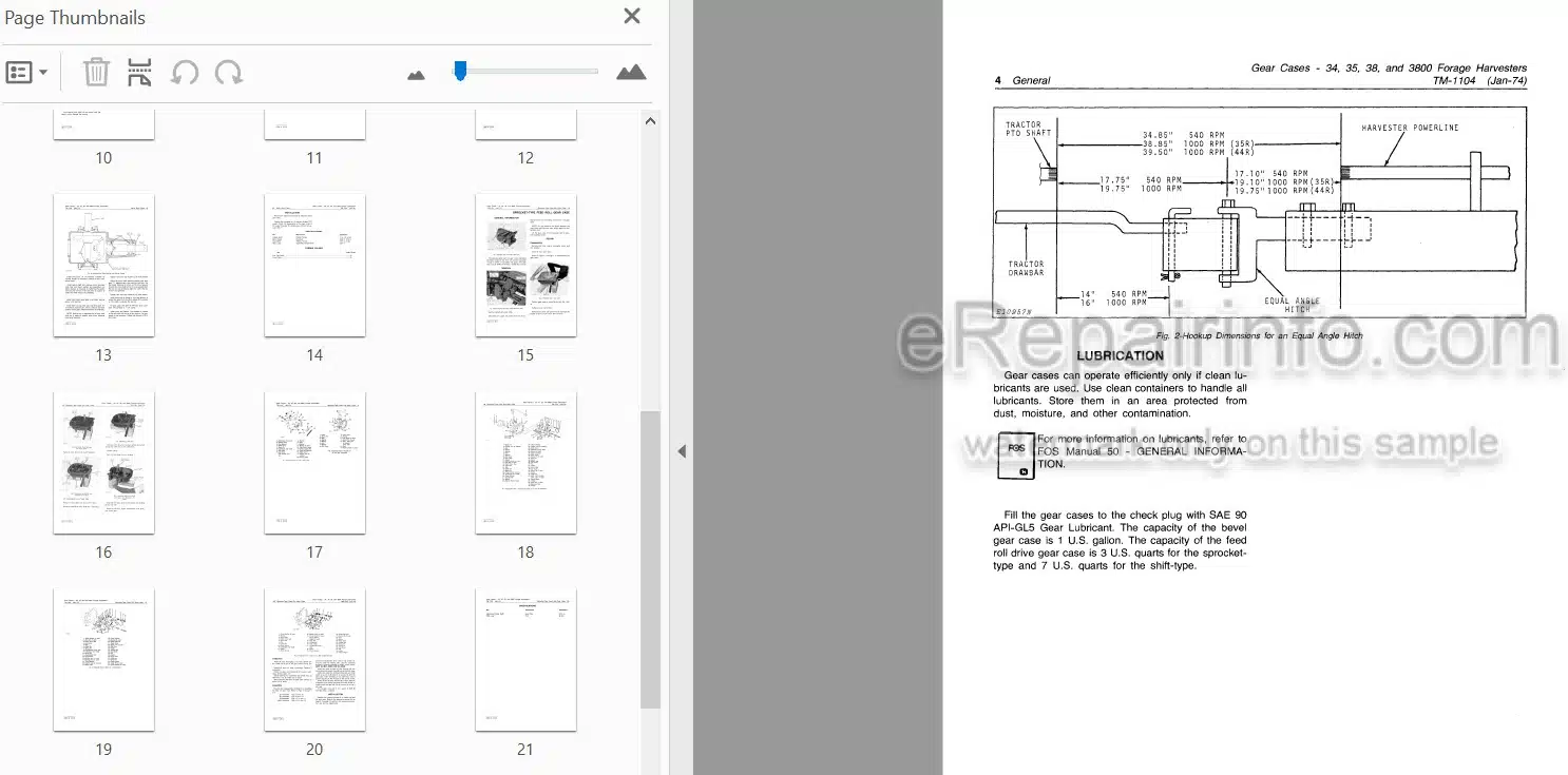 Photo 3 - John Deere 34 35 38 3800 Technical Service Manual Forage Harvester Gear Cases TM1104