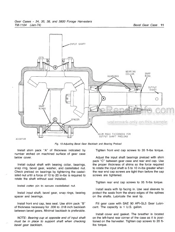 Photo 4 - John Deere 34 35 38 3800 Technical Service Manual Forage Harvester Gear Cases TM1104