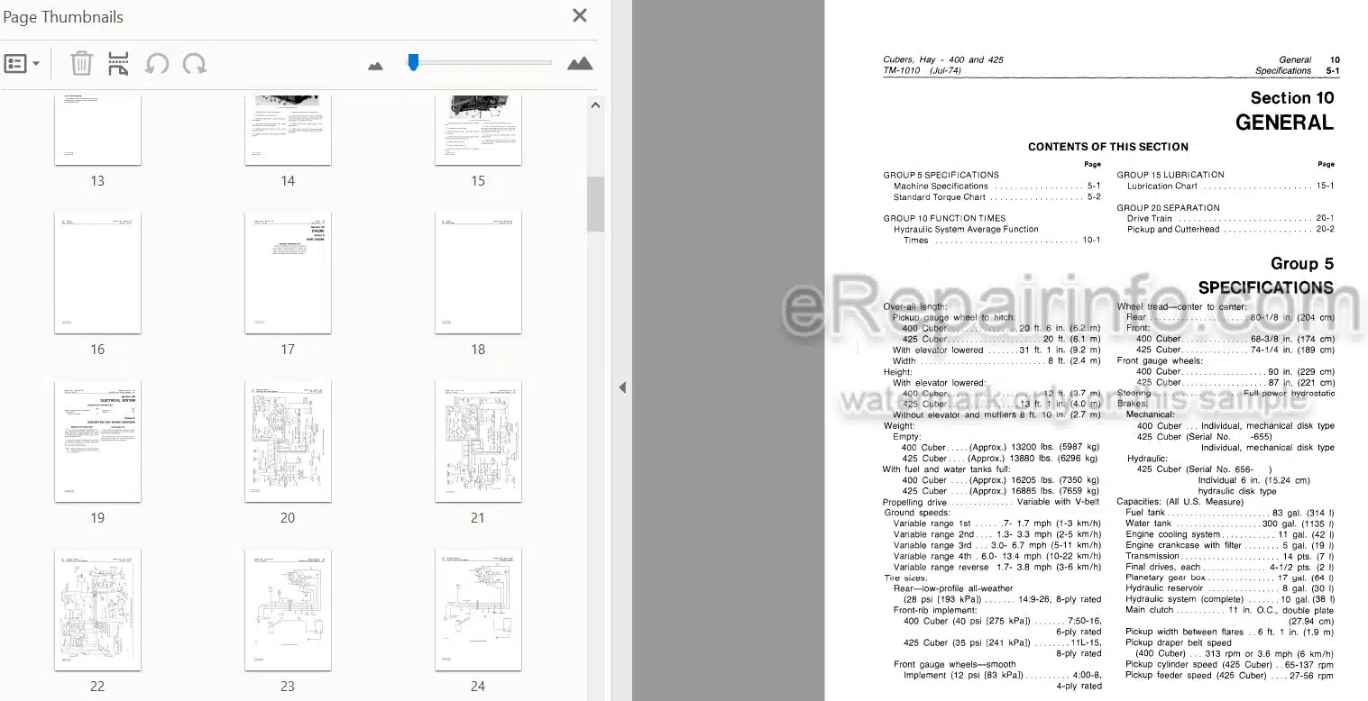 Photo 3 - John Deere 400 425 Technical Manual Hay Cuber TM1010