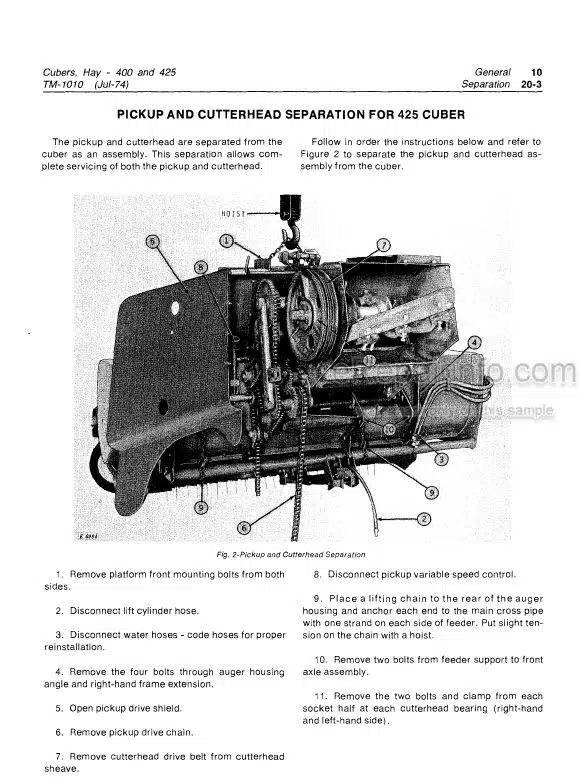 Photo 1 - John Deere 400 425 Technical Manual Hay Cuber TM1010