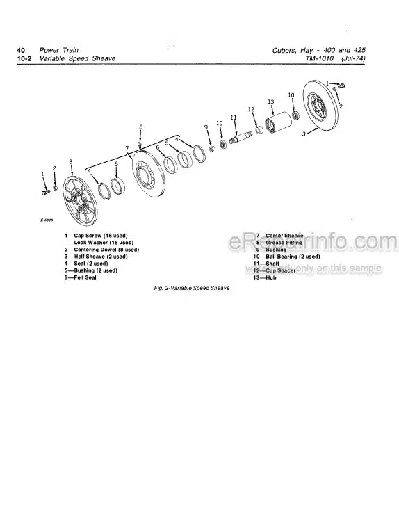 Photo 5 - John Deere 400 425 Technical Manual Hay Cuber TM1010