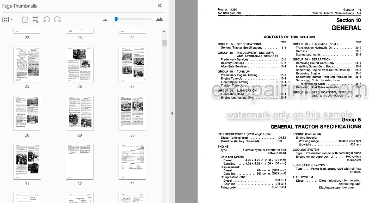 Photo 4 - John Deere 4230 Technical Repair Manual Tractor TM1056