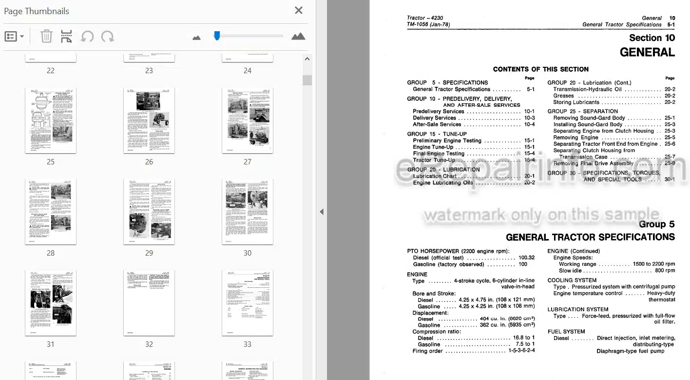 Photo 4 - John Deere 4230 Technical Repair Manual Tractor TM1056