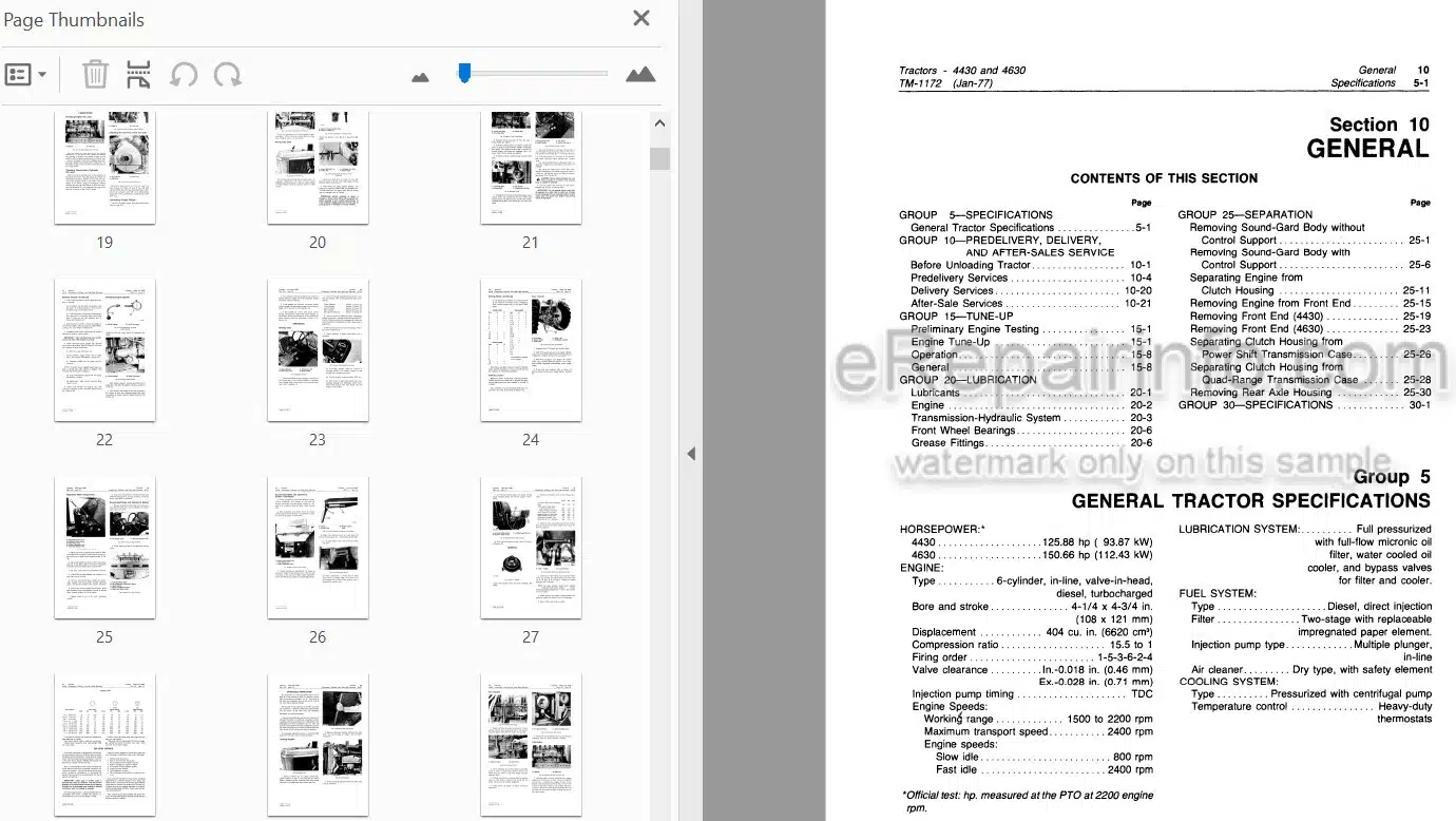 Photo 3 - John Deere 4430 4630 Technical Repair Manual Tractor TM1172
