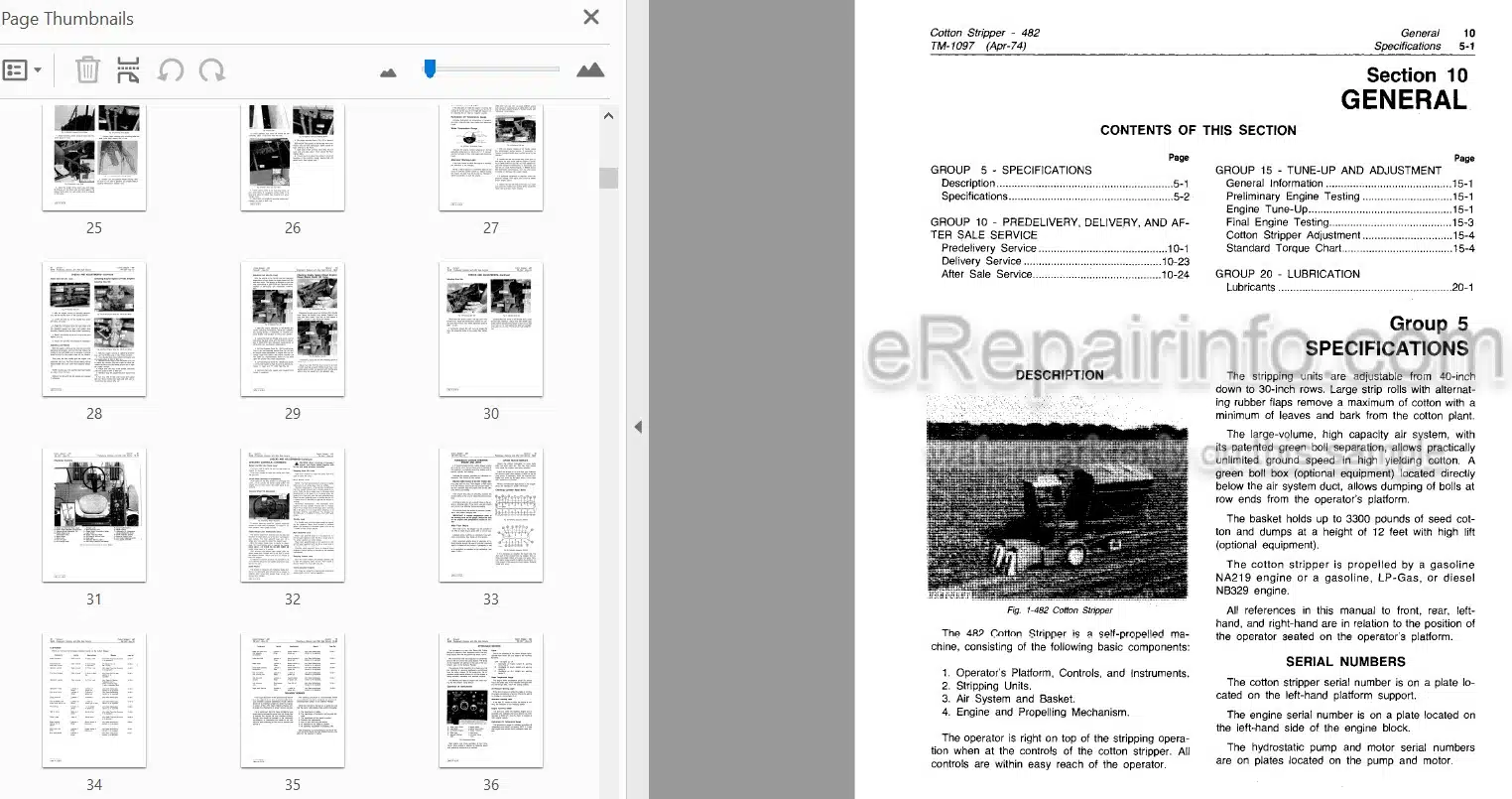 Photo 3 - John Deere 482 Technical Manual Cotton Stripper TM1097