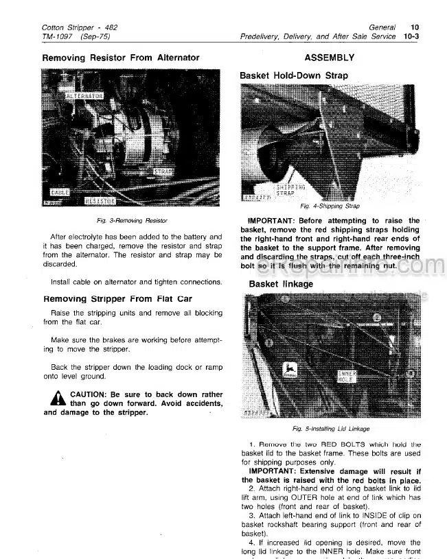 Photo 1 - John Deere 482 Technical Manual Cotton Stripper TM1097