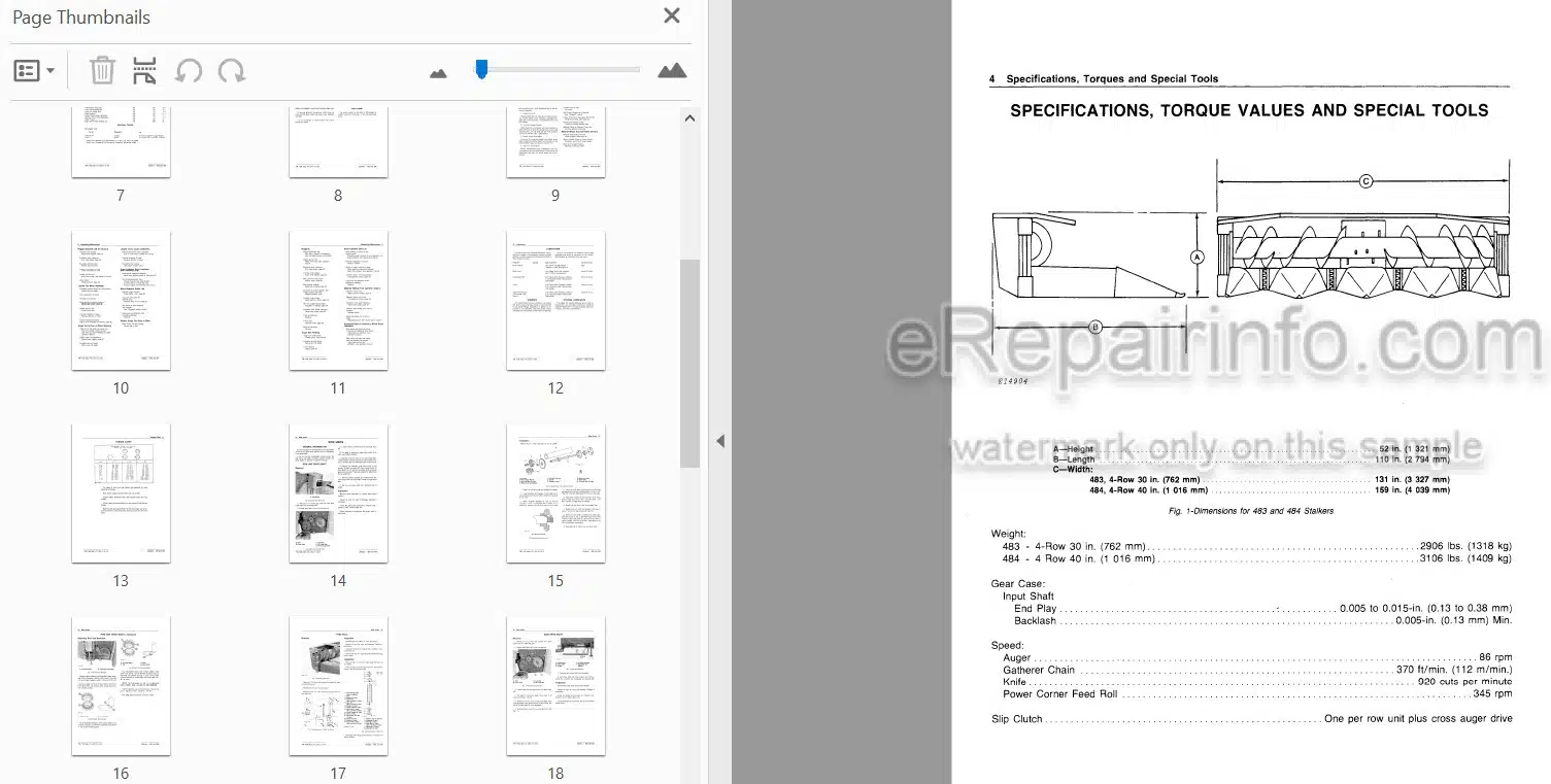 Photo 3 - John Deere 483 484 Technical Service Manual Stalker TM1168