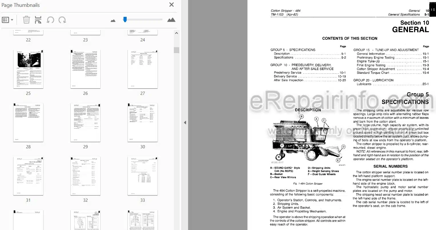 Photo 3 - John Deere 484 Technical Manual Cotton Stripper TM1153
