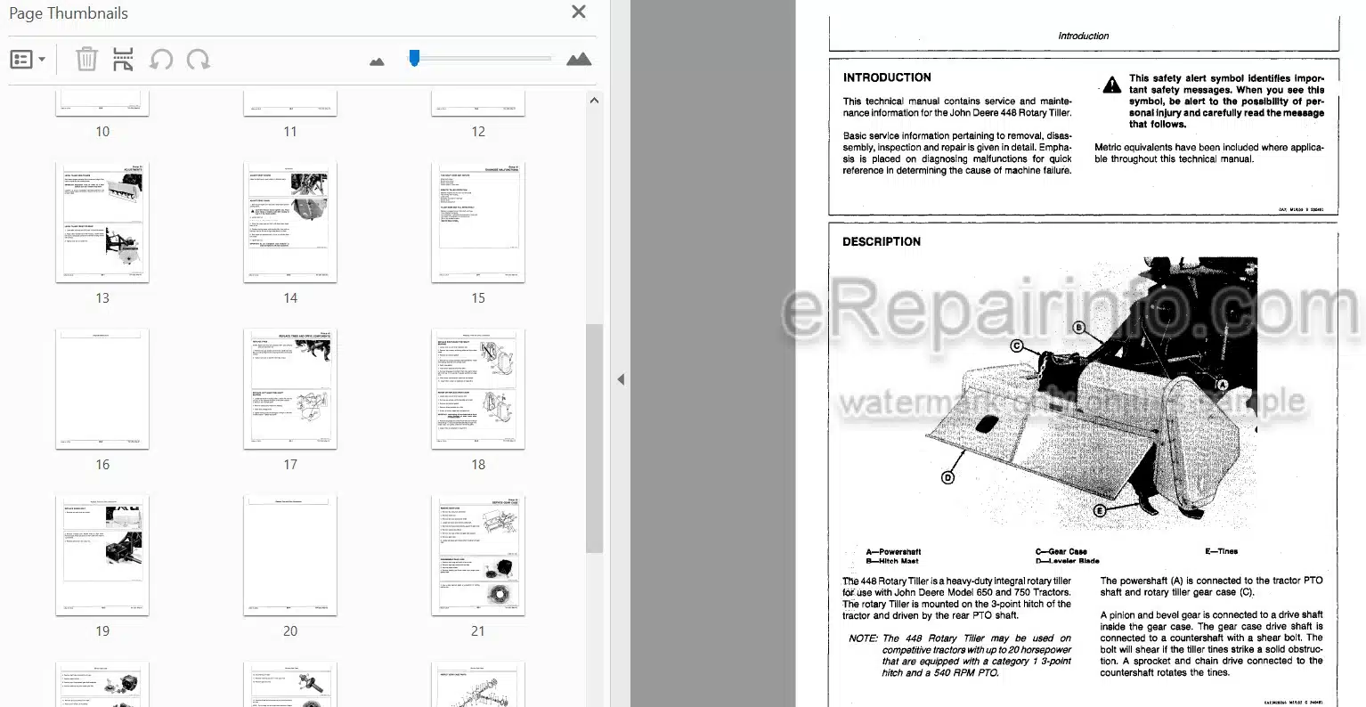 Photo 3 - John Deere 488 Technical Service Manual Rotary Tiller TM1252