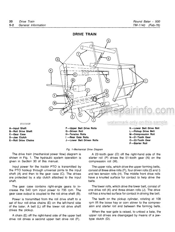 Photo 3 - John Deere 500 Technical Repair Manual Round Baler TM1140