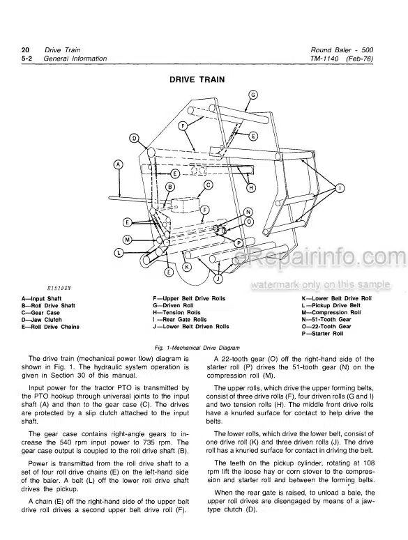 Photo 3 - John Deere 500 Technical Repair Manual Round Baler TM1140