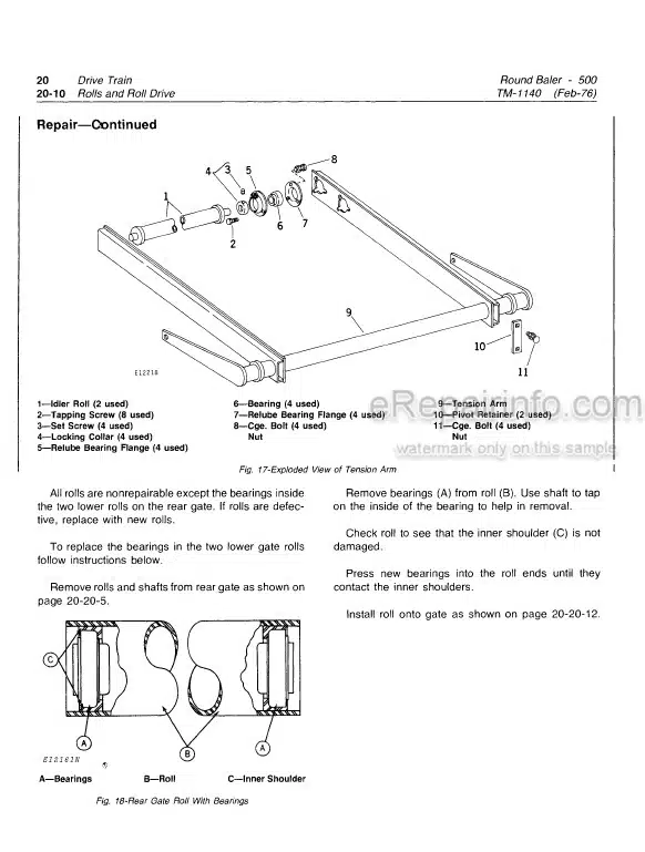 Photo 5 - John Deere 500 Technical Repair Manual Round Baler TM1140