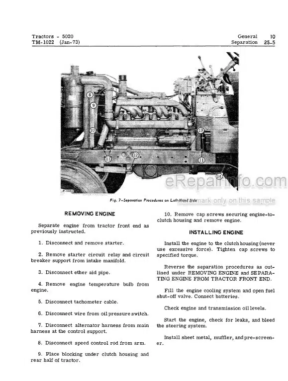 Photo 5 - John Deere 5020 Technical Repair Manual Tractor TM1022