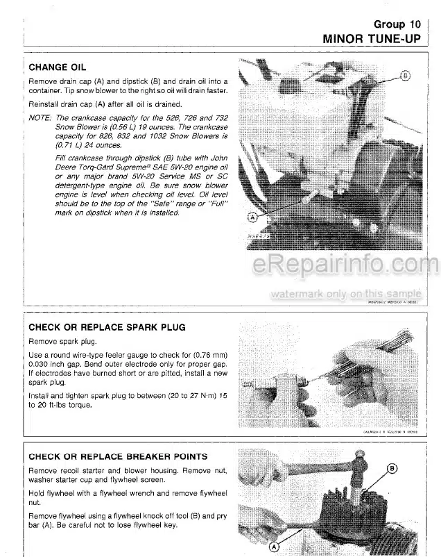 Photo 1 - John Deere 526 726 732 826 832 1032 Technical Manual Walk Behind Snowblower TM1234