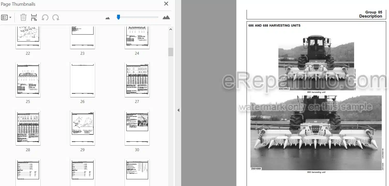 Photo 3 - John Deere 686 688 Technical Manual Rotary Harvesting Unit TM4585