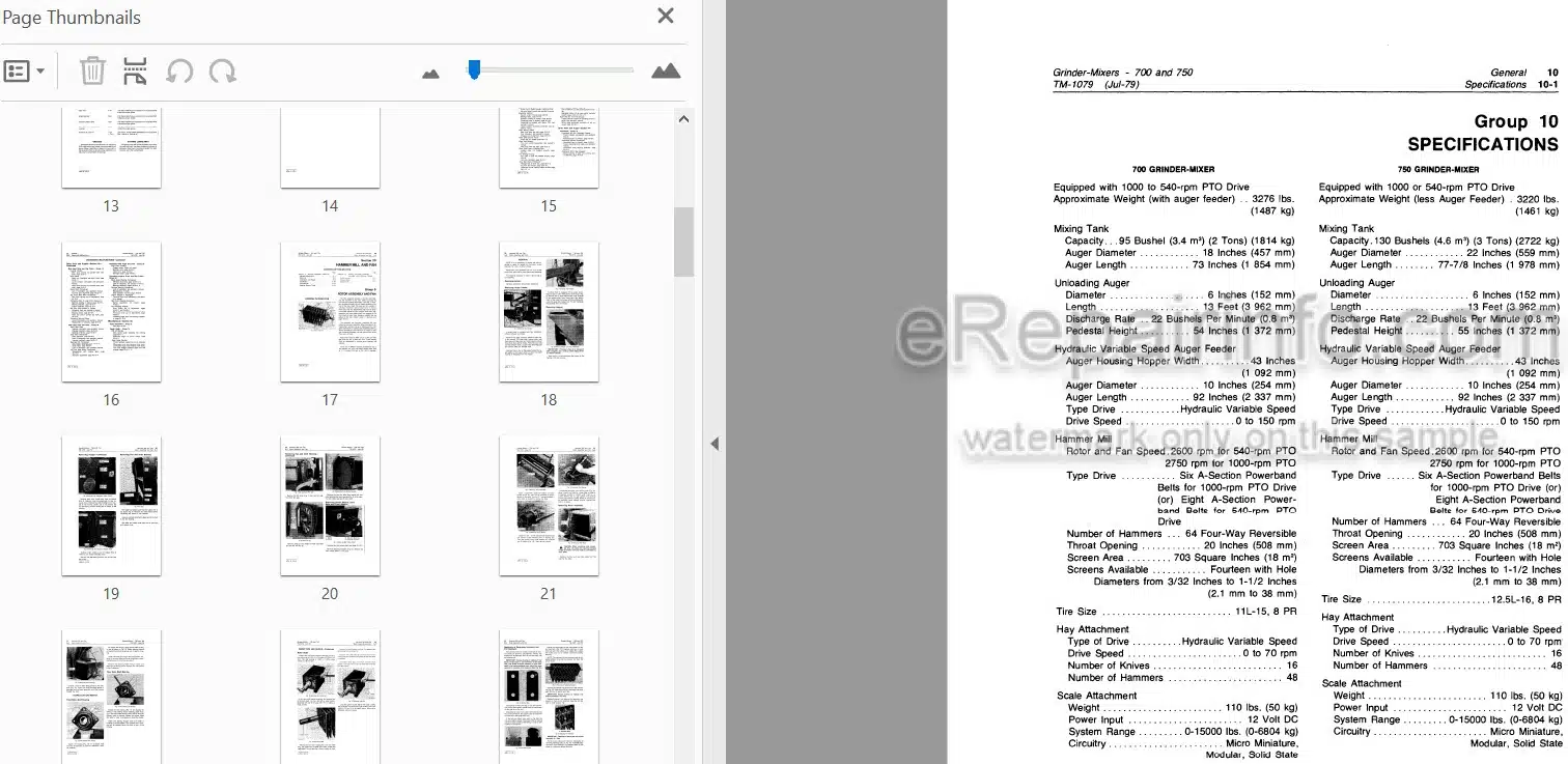 Photo 3 - John Deere 700 750 Technical Repair Manual Grinder Mixer TM1079