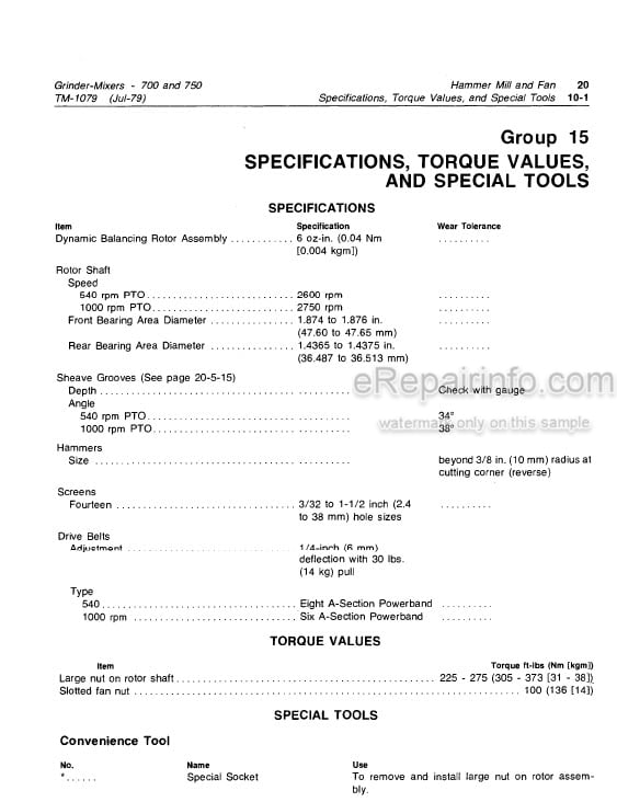 Photo 5 - John Deere 700 750 Technical Repair Manual Grinder Mixer TM1079